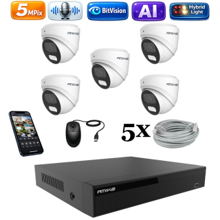 Amiko IP 5 kamerový set, 5Mpix, Ai, Dl, Dome (1500K5)