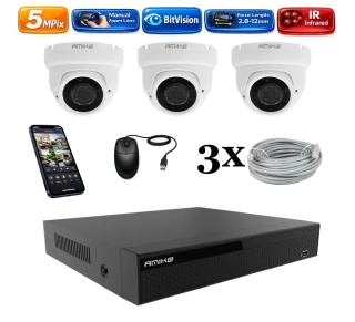 Amiko IP 3 kamerový set, Manual Zoom, 5Mpix, Dome (1505K3)