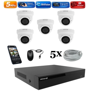 Amiko IP 5 kamerový set, Manual Zoom, 5Mpix, Dome (1505K5)