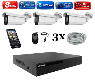 Amiko IP 3 kamerový set, Varifokal, 4K Ultra HD 8Mpix, Tube (1805K3)