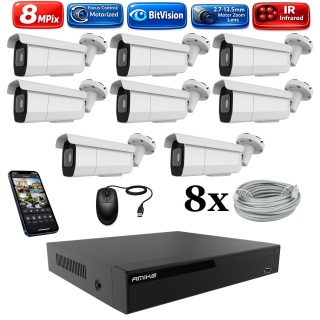 Amiko IP 8 kamerový set, Varifokal, 4K Ultra HD 8Mpix, Tube (1805K8)