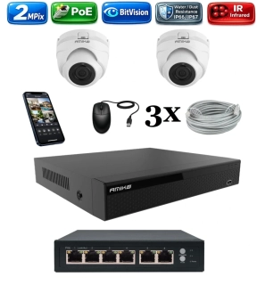 Amiko IP 2 kamerový set so switchom, 2Mpix, Dome (1200K2V2)