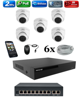 Amiko IP 5 kamerový set so switchom, 2Mpix, Dome (1200K5V2)