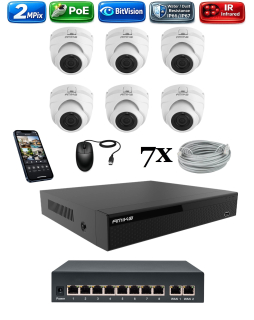 Amiko IP 6 kamerový set so switchom, 2Mpix, Dome (1200K6V2)