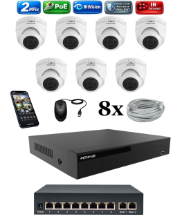 Amiko IP 7 kamerový set so switchom, 2Mpix, Dome (1200K7V2)