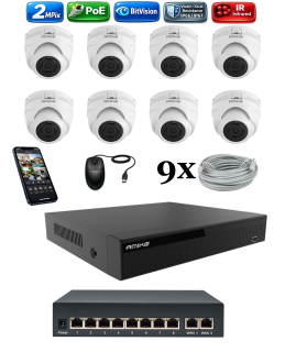 Amiko IP 8 kamerový set so switchom, 2Mpix, Dome (1200K8V2)