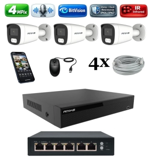 Amiko IP 3 kamerový set so switchom, 4Mpix, Tube (1401K3V2)