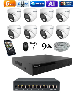 Amiko IP 8 kamerový set so switchom, 5Mpix, Ai, Dl, Dome (1500K8V2)