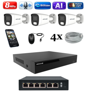 Amiko IP 3 kamerový set so switchom, 4K Ultra HD 8Mpix, Ai, Dl, Tube (1801K3V2)