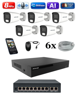 Amiko IP 5 kamerový set so switchom, 4K Ultra HD 8Mpix, Ai, Dl, Tube (1801K5V2)