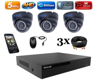 Amiko AHD 3 kamerový set, 5Mpix, Čierna, Dome (2502K3)