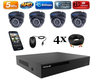 Amiko AHD 4 kamerový set, 5Mpix, Čierna, Dome (2502K4)