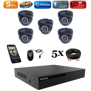 Amiko AHD 5 kamerový set, 5Mpix, Čierna, Dome (2502K5)