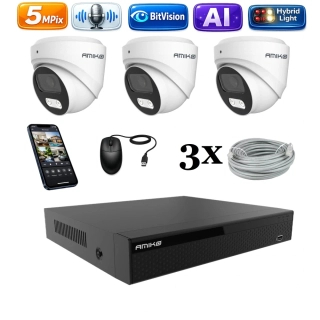 Amiko IP 3 kamerový set, 5Mpix, Ai, Dl, Dome (1500K3)